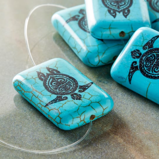 Turquoise Reconstituted Stone Turtle Print Rectangle Beads, 30mm by Bead Landing™